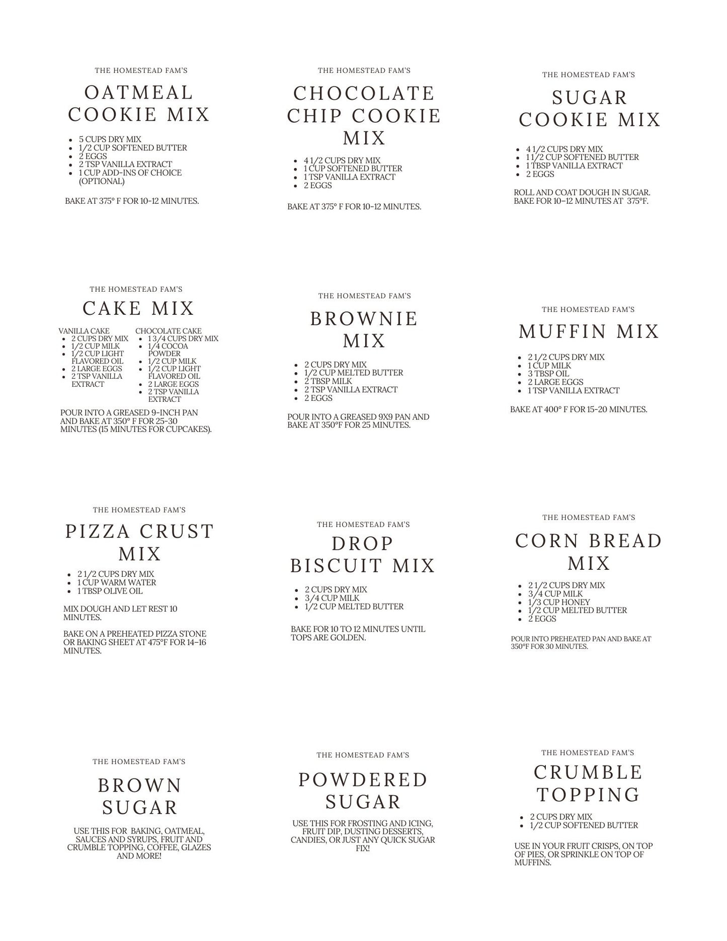 Dry Mix Pantry Labels