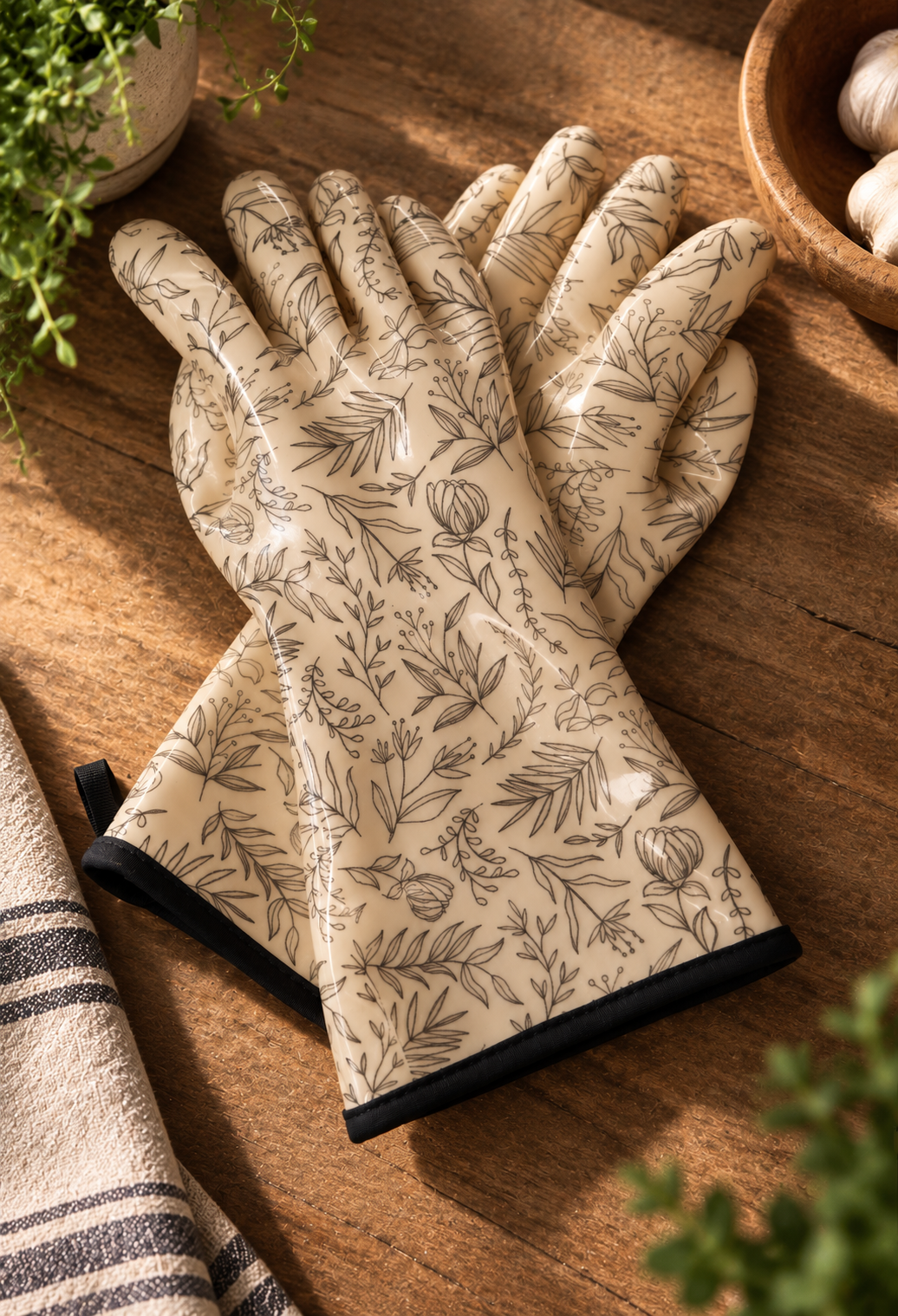 Close-up of the black floral print and cotton lining
